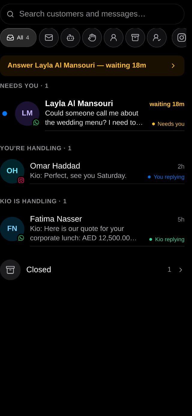 Chats — Every channel in one inbox, sorted by who is waiting on a person.